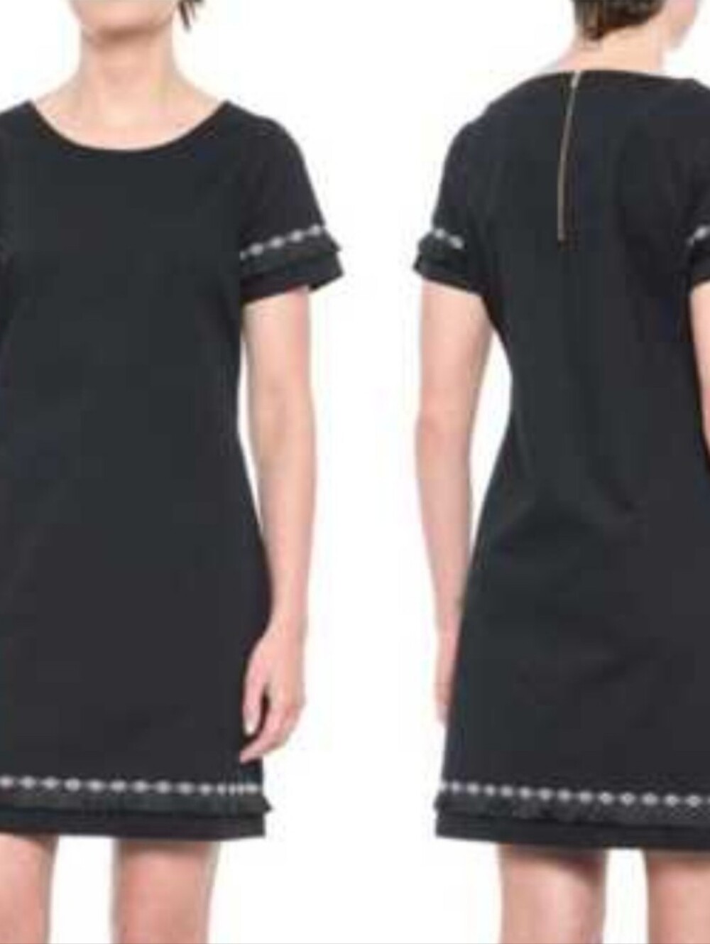 Coercion Black Short-Sleeve Shift Dress with Hem and Cuff Trim Size 10